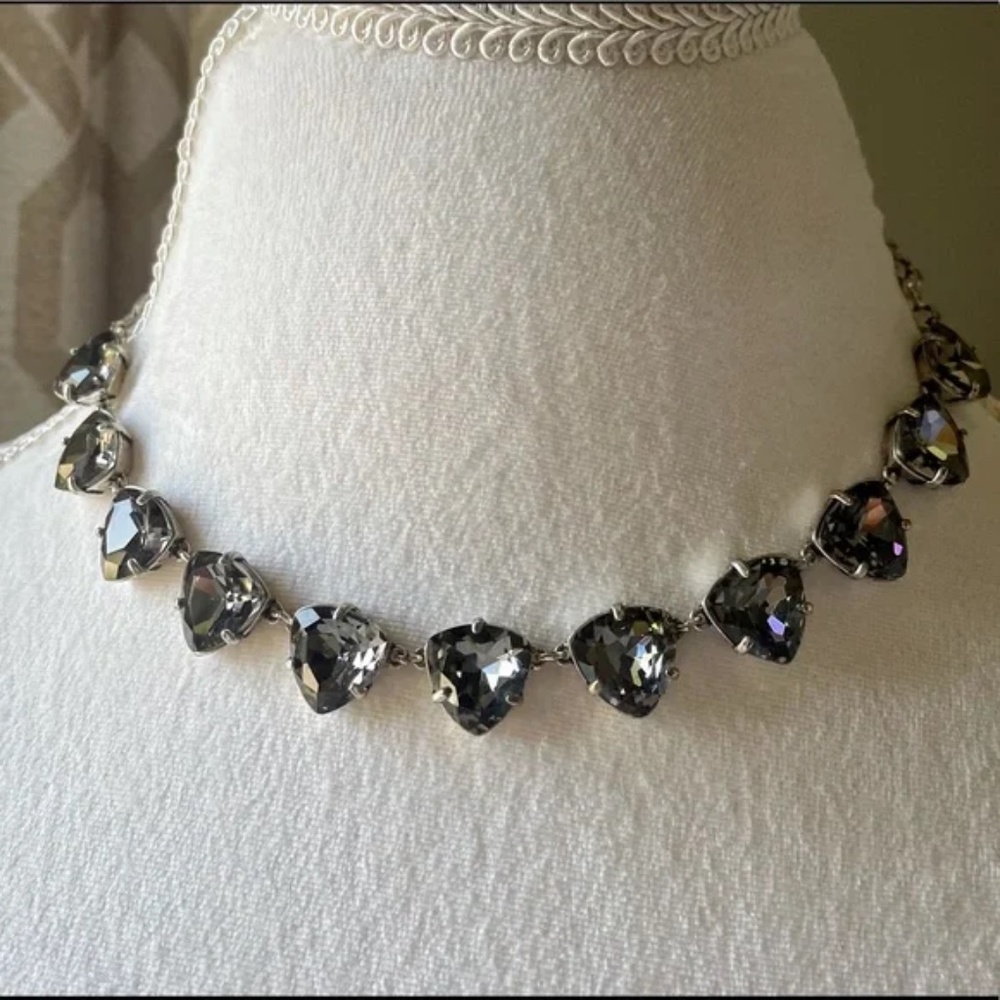 Stella & Dot Smoky Grey Blue Silver Crystal Necklace with Extender